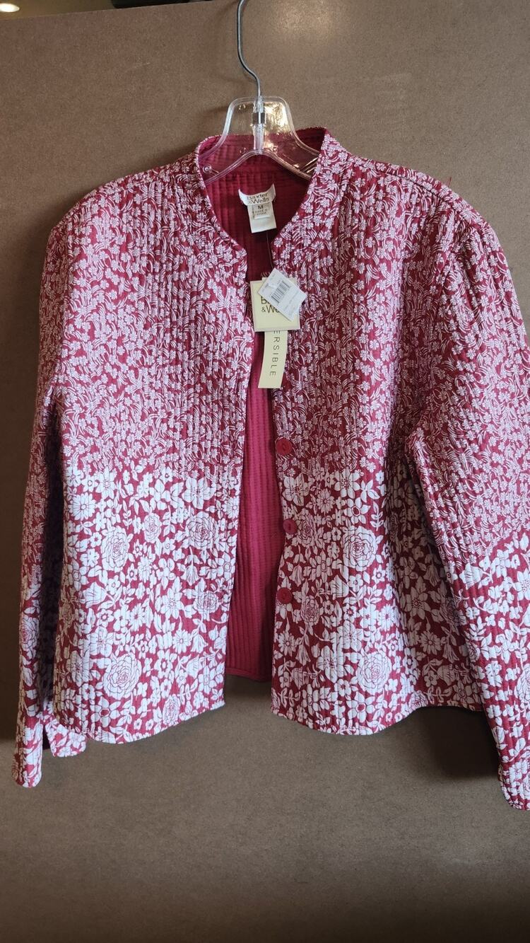NWT Baxter & Wells Reversible Jacket Red White Floral Pattern Size M J55